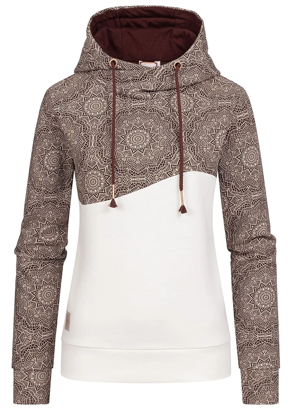 Aiki Dames Hoodie met trekkoorden en tweekleurige opdruk wit bruin
