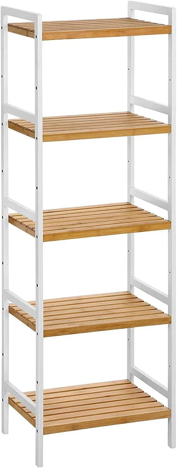 Bamboerek, keukenrek, badkamerrek, boekenrek, staand rek met 5 planken, ideaal voor badkamer, keuken, woonkamer, slaapkamer, bal
