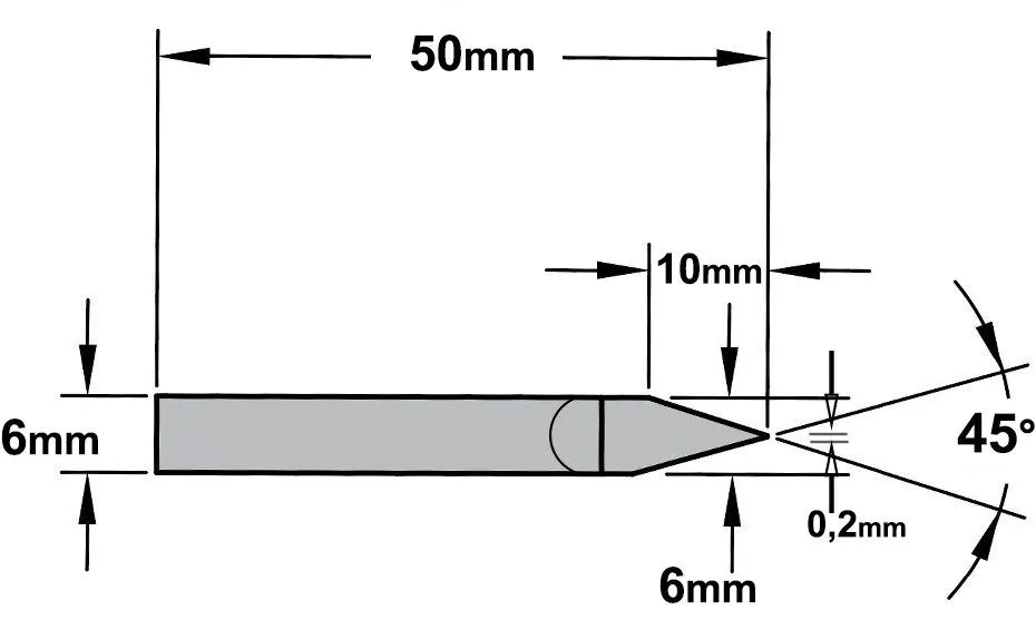 CMT graveerfrees Ø 6 x 10/50 mm. z=1, 45º, S=Ø6