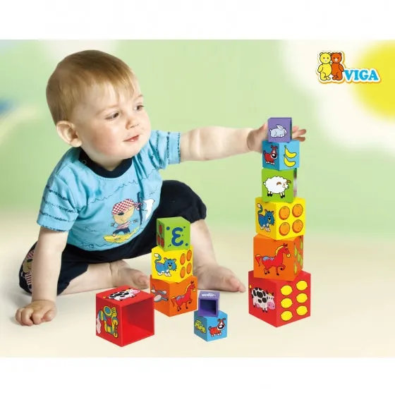 HOUTEN STAPELTOREN 6DELIG MULTICOLOR