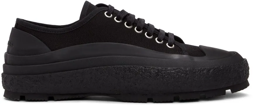 JIL SANDER BLACK CANVAS LOWTOP SNEAKERS (JI37520A_15605)