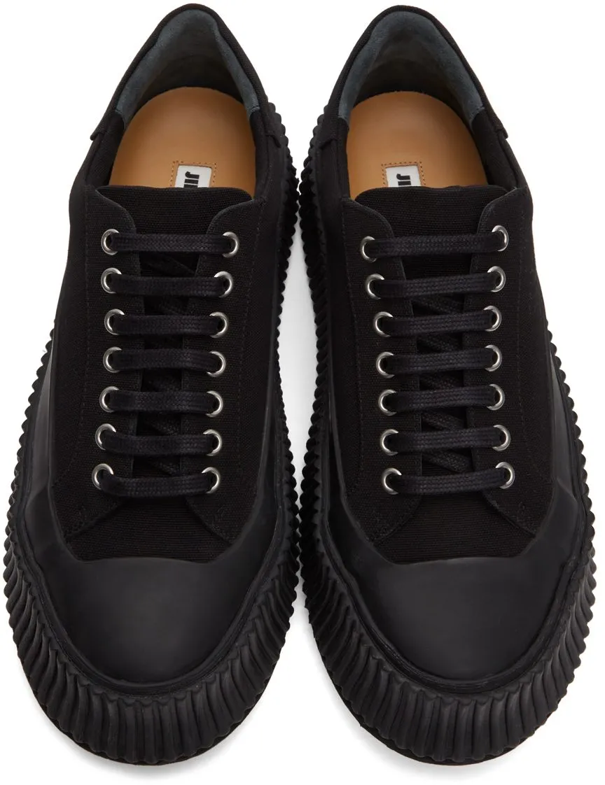Jil Sander Black Canvas Platform Sneakers (JI32535B_15605)