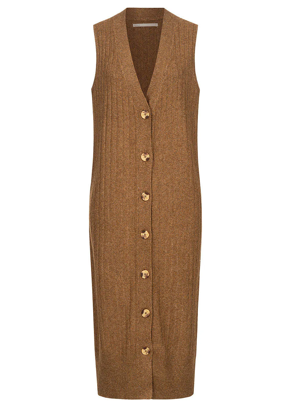 ONLY DAMEN RIBBED VNECK LONGFORM WESTE TOASTED COCONUT BRAUN