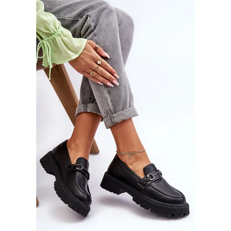 PE1 Leren platformloafers voor dames Zwart Detes